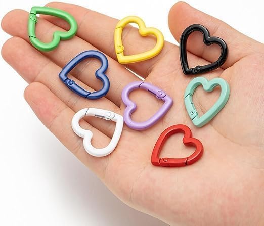 20mm Heart-Shaped Keychain Clips - Zinc Alloy Spring Carabiner Hooks for Bags, DIY Crafts and Valentine Day Accessories (6 Color Mix)