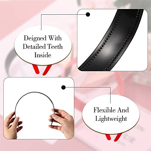 Image of 3 Pieces 1 Inch Wide Plastic Headbands with Teeth Plain Hard Plastic Hairband Non-Slip Craft Headband Hoops for Women Girls DIY Hair Accessories (Black, White, Red)