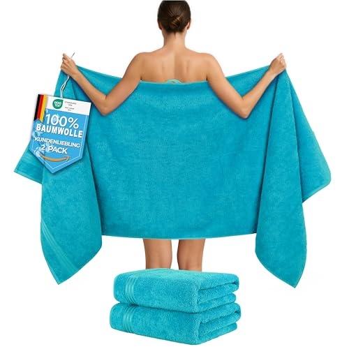 Hammetex Lot de 2 Très Grandes Serviettes de Bain et Sauna 80x200 cm, 100% Coton 500 GSM, Absorbantes, Séchage Rapide, Certifiées Oeko-TEX, Serviettes de Spa et de...
