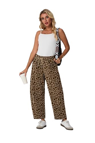 Image of Lepunuo Barrel Sweatpants Women Casual Baggy Elastic Waisted Pants Wide Leg Gym Trousers with Pockets