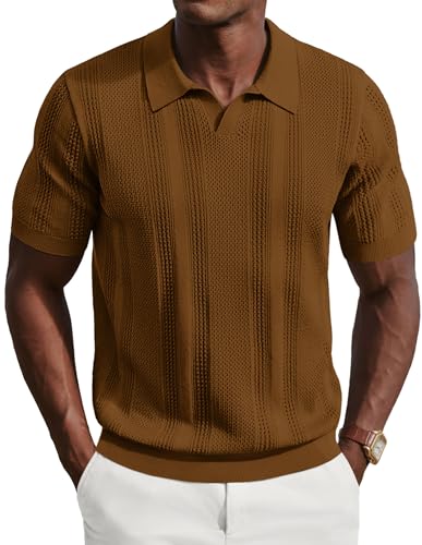PJ PAUL JONES Poloshirt Herren Kurzarm Strick Poloshirt Golf Polohemd Tshirt XXL Braun