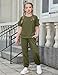 Arshiner Girls' Clothing Sets Short Sleeve Crew Neck Tops and Pants with Pockets Kids Fall Fashion Outfits Army Green 11-12Y