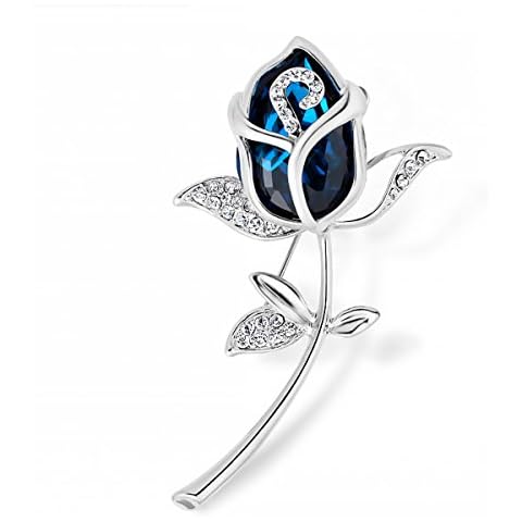Merdia Blue Created Crystal Brooch Woman's Classy Rose Flower Brooch Pin Cover