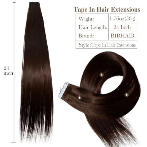 Image of Tape in Hair Extensions,20pcs 50g 24 Inch Medium Auburn Hair Extensions Straight Tape in Extensions Double Sided for Skin Weft Synthetic Hair