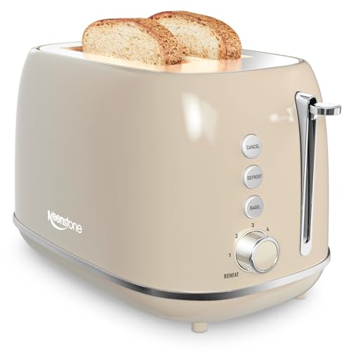 Image of 2 Slice Stainless Steel Toaster Retro with 6 Bread Shade Settings, Bagel, Cancel, Defrost Function, 2 Slice Toaster with Extra Wide Slot, Removable Crumb Tray, Tauge