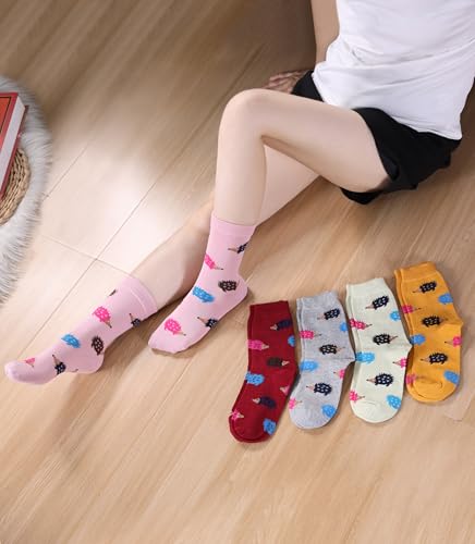 Image of SDBING Womens Cat Socks Cute Gifts Animal Soft Breathable Thin Cotton Casual Crew Socks 5 Pairs