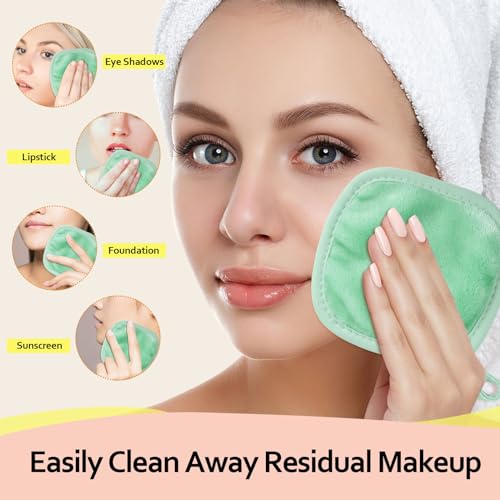 Homexcel Makeup Remover Cloth 12 Count (Pack Of 1), Reusable Makeup Remover Pads, Washable Ultra Soft Facial Cleansing Cloths For All Skin Types, 5 X 5 In, Green thumb #2