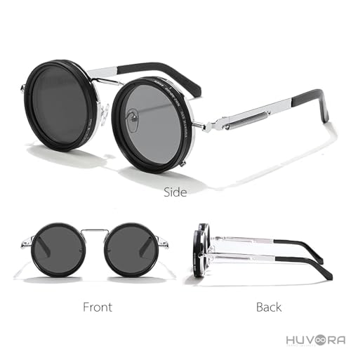 Image of Adjustable Tint Rotating Polarized Round Sunglasses for Men Stylish, Anti Glare Lenses 1-11 Gear UV400 Protection Metal Goggles for Driving Beach Retro Branded Sun Glasses