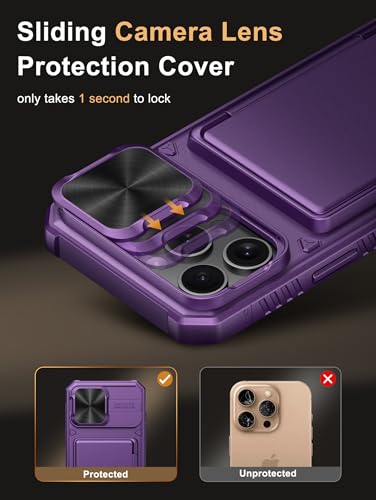 Image of Vihibii for iPhone 16 Pro Max Case Wallet with Card Holder (4 Cards) [RFID Blocking] & Slide Camera Cover, Military Grade Drop Protection, Hard Back & Silicone Edge Phone Case 6.9 inch 2024, Dark Purple