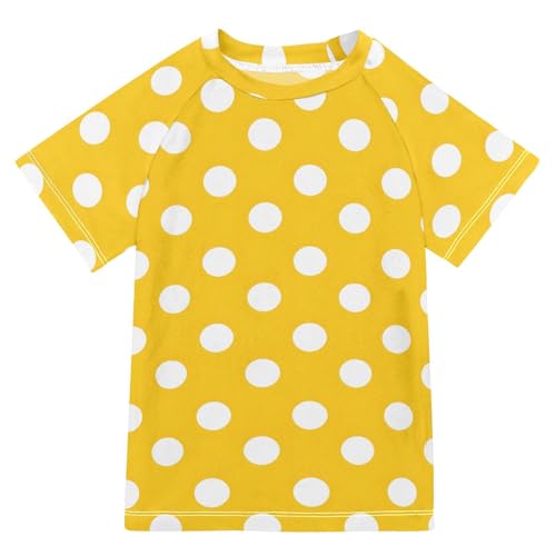 ALAZA Kids Rash Guard Toddler Swim Shirt Boy Girls Yellow Polka Dots UPF 50+ Short Sleeve 4T