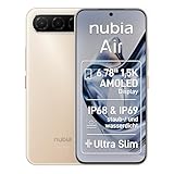 ZTE Nubia Air, Smartphone Libre, 5G, Pantalla AMOLED FHD+ 120Hz, 8(+12) GB RAM, 256GB ROM, Ultra Fino 6.7mm, Sumergible IP69, Traducción IA en Llamadas, Android 15, Batería 5000mAh, Gold