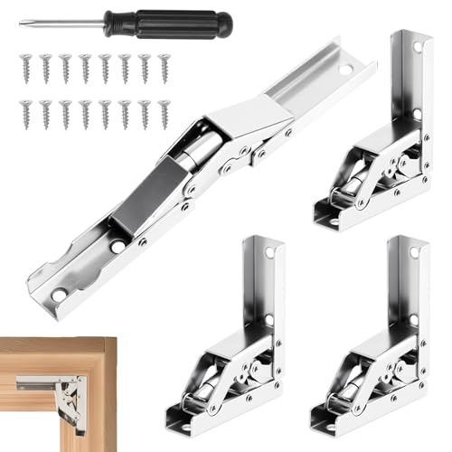 APOMOONS 4 Charnières Pliantes à 180 Degrés avec 1 Tournevis,Charnière à 90 Degrés pour Boîtes en Bois Charnière à Visser avec 16 Vis Charnières de Table Pliantes pour Portes D'armoires Portes en Bois