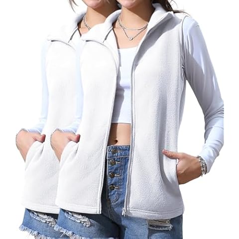 DOUBLJU 2 Pack Casual Soft Pollar Fleece Vest Zip Up Basic Sleevelessn Lightweight Outerwear Jacket with Pockets for Womens Cover