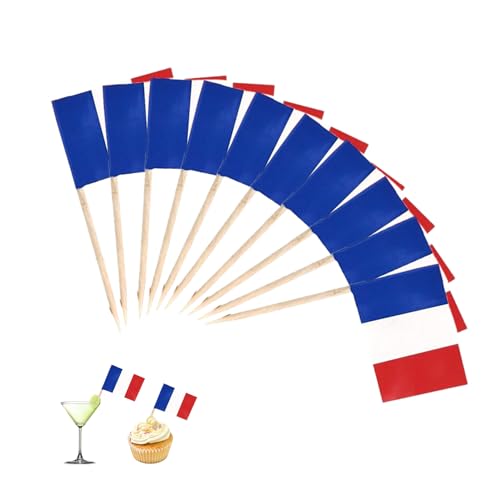100 bandiere francesi per stuzzicadenti, decorazione Francia, bandiera francese, mini cupcake, stuzzicadenti con bandierine, cocktail party pub, decorazione per calcio EM Mondiali