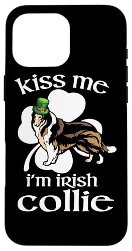 Carcasa para iPhone 16 Pro Max Kiss Me I'm Collie Dog Shamrock St Patricks Day