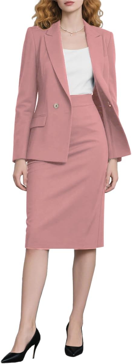 Skirt Sets Women 2 Piece Outfits Business Casual Long Sleeve Blazer and Pencil Skirt