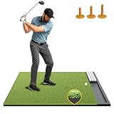 Golfpar Golf Hitting Mat with Built-in Ball Tray – 26mm Thick 5x4ft Indoor Outdoor Golf Practice Mat for Backyard Garage, Turf Golf Mat with EVA Base, 3 Tees, Golf Accessories for Training