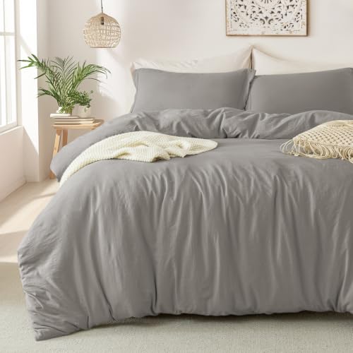 Image of MILDLY Duvet Cover 98 inchx98 inch Ultra Soft Comforter Cover Set 3pcs, Light Grey