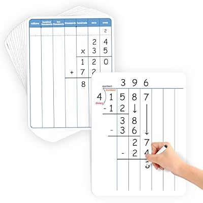 Aizweb 12 Pack Long Division Dry Erase Board Card,12 x 9 Multiplication Small Whiteboard Math Manipulatives for Kids Student Classroom Must Have Homeschool Teacher Supplies Learning Activities