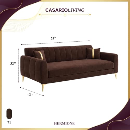 Image of Hermione Luxe Velvet-Suede Fabric 3 Seater Sofa | Comfortable Seating | Modern Sofa for Living Room - Dark Brown