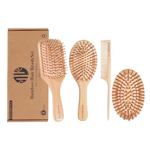BONUMVITA Conjunto de escova de cabelo e pente de bambu, conjunto de escova de cabelo de bambu natural para crescimento do cabelo com escova de desembaraçar, massageador de couro cabeludo e pente de