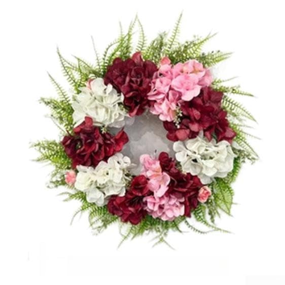 Ghirlanda di ortensie artificiali da 60 cm, ghirlanda floreale per porta d'ingresso, vivace decorazione primaverile estiva e anello di fiori in plastica
