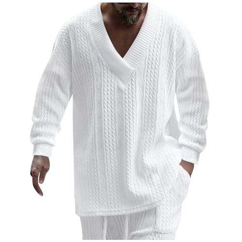Ymosrh Mens Fashion Sweaters V Neck Knitted Dress Sweater Twist Textured Long Sleeve Loose Winter Pullover Sweaters