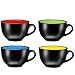 Jumbo Soup Bowl and Cereal Mugs Wide Ceramic Mug Set of 4, 24 Ounce, Matte Black