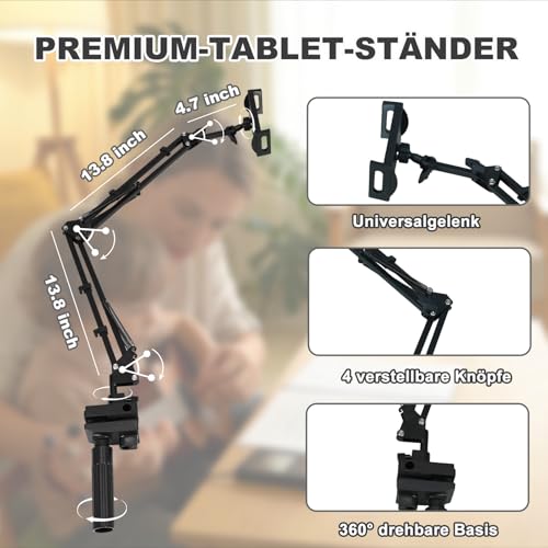 LEFELWEL Tablet Halterung Bett, Flexibel verstellbare iPad Halterung mit 360° Sockel, Handyhalterung Bett, für iPad/iPhoneX/iPad Pro oder andere 4,7~12,9 Zoll Geräte