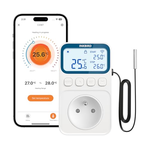 Inkbird C236T Prise Thermostat Connectée, Regulateur de Temperature WiFi Chauffage Refroidissement Contrôle à...