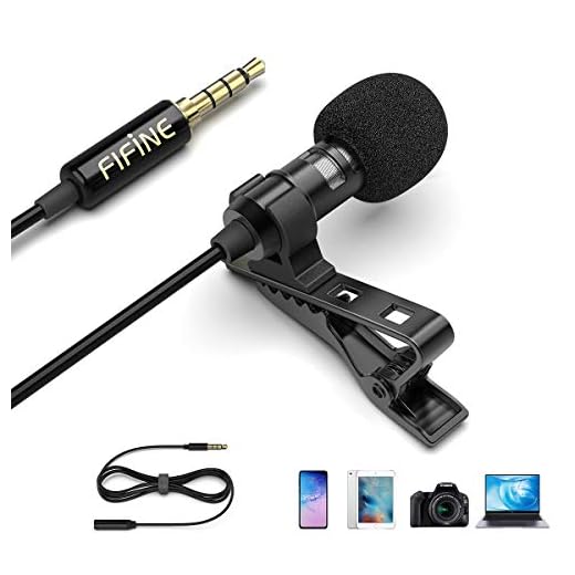 Fifine Lavalier Lapel Microphone, 3.5mm Clip On Mic for YouTube Video Recording Vlog, Mini External Mic for iPhone iPad Android Cell Phone DSLR Camera PC Laptop Mac Computer, Noise Reduction-C1