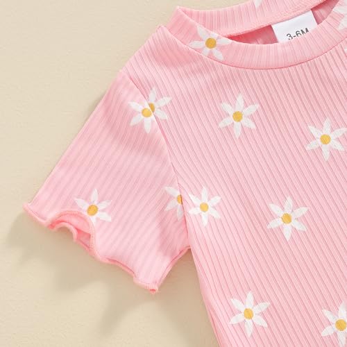 Image of Ayalinggo Baby Girl Summer Outfits Short Sleeve Lettuce Trim Floral Tops + Shorts Set Infant Clothes