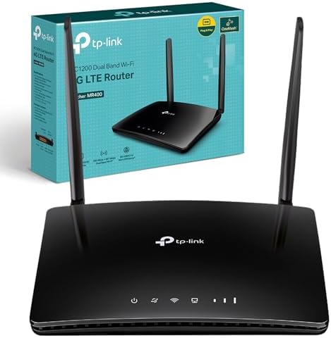 TP-Link Archer MR400 AC1200 Dual Band 4G Mobile Wi-Fi Router, SIM Slot Unlocked, No Configuration Required, Removable Wi-Fi Antennas, UK Plug , black