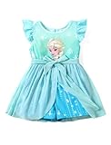 Disney Frozen Elsa Toddler Girl Romper With Tulle Skirt Overlay Turquoise Character Print Ruffle Sleeve Tie Waist Bow Birthday Summer Jumpsuit 2T