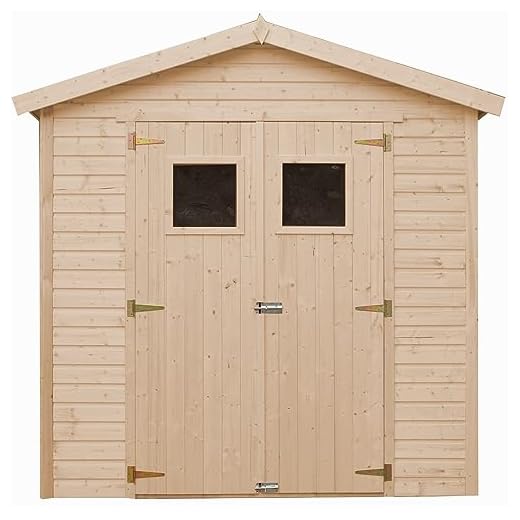 TIMBELA Abri de Jardin en Bois Naturel Plus Les PLANCHERS IMPRÉGNÉ - Stockage extérieur avec fenêtres H228x222x233 cm/4,2 m² Hangar en Bois Naturel - Atelier Rangement Outils et vélos M351+M351G