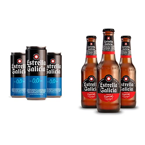 Cerveza sin alcohol Cerveza Estrella Galicia Cerveza 0,0 - Pack de 24 latas x 33 cl + Estrella Galicia Especial Cerveza 4 packs x 6 unidades 25cl