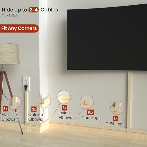 Image of Beige Wire Cover Cable Concealer - 315in Cord Hider Wall Kit, Cord Covers for Wall Mounted TV, Wire Cover for Cords, Cord Concealer Hide Cords, Large Cable Raceway, Cable Cover Wall, Wire Management