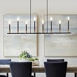 Knwjmv Black Linear Chandeliers for Dining Room 46'' Modern Farmhouse Chandelier Kitchen Island 8-Light Metal Candle Pendant Light Over Table Adjustable Height Black Dining Room Light Fixture