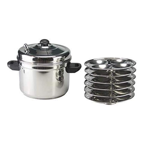 Stainless Steel Induction Idli Maker 6 Tier Rack Idli Plates Stand Indian Idli Idly Rice Cakes Induction Cooker Steamer Set - Makes 24 Idli's Cover