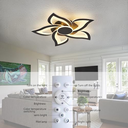 HuixuTe 24" Modern Geometric Ceiling Light Fixture, Black Dimmable 3 Colors LED Close to Ceiling Light Fixtures with Remote, Low Profile Flush Mount Ceiling Light for Kitchen, Living Room - image 5