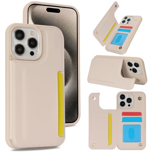 Coque pour iPhone 15 Pro Max avec porte-cartes étui de protection cuir synthétique blocage RFID