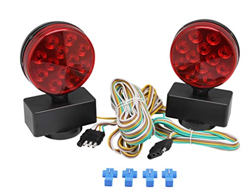 Image of MaxxHaul Magnetic LED Towing Light Kit 12V DOT Compliant Stop Tail and Turn Signal Set with 20 ft Wiring Harness and 4 Pin Connector for Trailers Trucks RVs and Campers (50015)