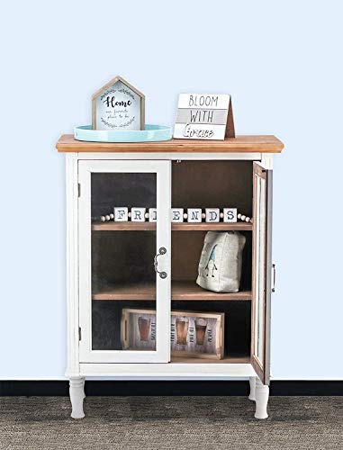 Kitchen Floor Cabinet Storage Cupboard, Multi-Use Sideboard Table With 3 Removable Shelves And 2 Glass Doors For Dining Room, Living Room, Hallway, Distressed White,42" H #TOP1