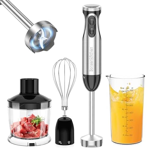 Bonsenkitchen batidora de mano multifunción 4 en 1 1000 W, 20 velocidades ajustables, con batidor, picadora de 500 ml y vaso medidor de 700 ml, procesador de alimentos | Ya disponible en tu tienda friki favorita! En mundofriki.es!