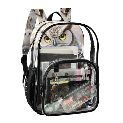 Owls Branch Winter Clear Backpack, PVC Transparent Bag with Large Capacity for Boys, Girls, Men, Women, See Through Bookbag for School Work College Travel2