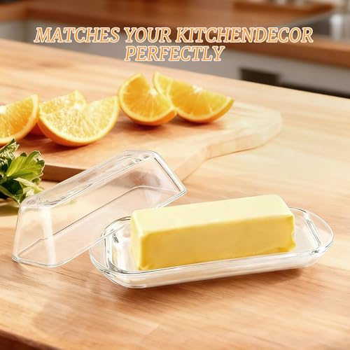 Elegant Glass Butter dish with Lid, Dust-proof and Freshness-preserving Butter Keeper for Countertop, Suitable for Home Kitchens, Restaurants, and Parties, Transparent Design
