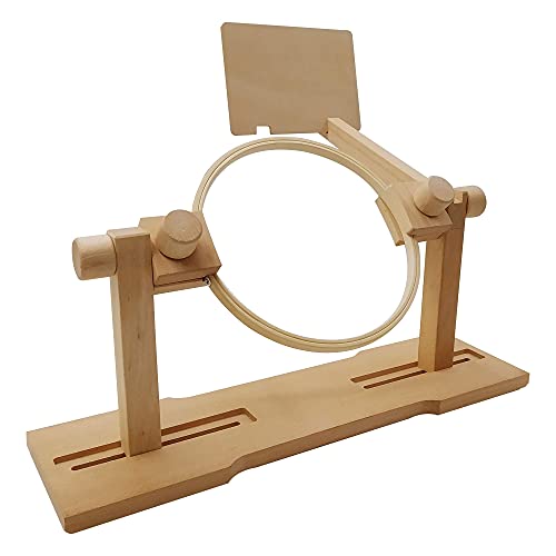 Embroidery Hoop Stand Holder, Adjustable Table Embroidery Stand for Q-Snap Frame, Wooden Cross Stitch Stand Holder for 2 People Embroider with Instruction Board