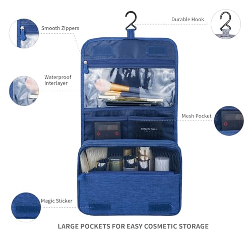 Image of Lcsmaokin Large Capacity Toiletry Bag Travel Bag with Hanging Hook for Men and Women Waterproof Travel Cosmetic Bag Bathroom Storage Bag for Brushes Set, Full-Sized Shampoo, Toiletries, (Navy Blue)