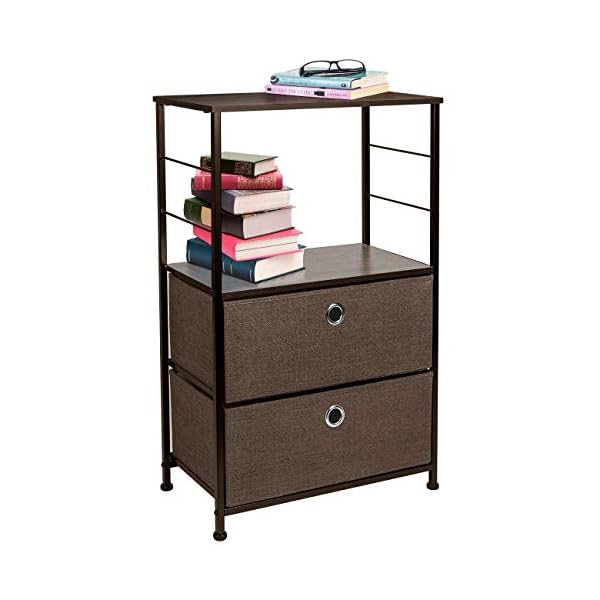 Sorbus Nightstand 2-Drawer Shelf Storage - Bedside Furniture & Accent End Table Chest for Home, Bedroom, Office, College Dorm, Steel Frame, Wood Top, Easy Pull Fabric Bins