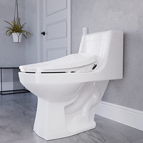 Asiento inteligente eléctrico para bidé ANZZI para inodoros alargados, asiento calefactado, secador de aire caliente, tapa de cierre suave, boquilla autorreparable, funciones con control de temperatura y presión, con mando a distancia (TL-AZEB101B) miniatura 1